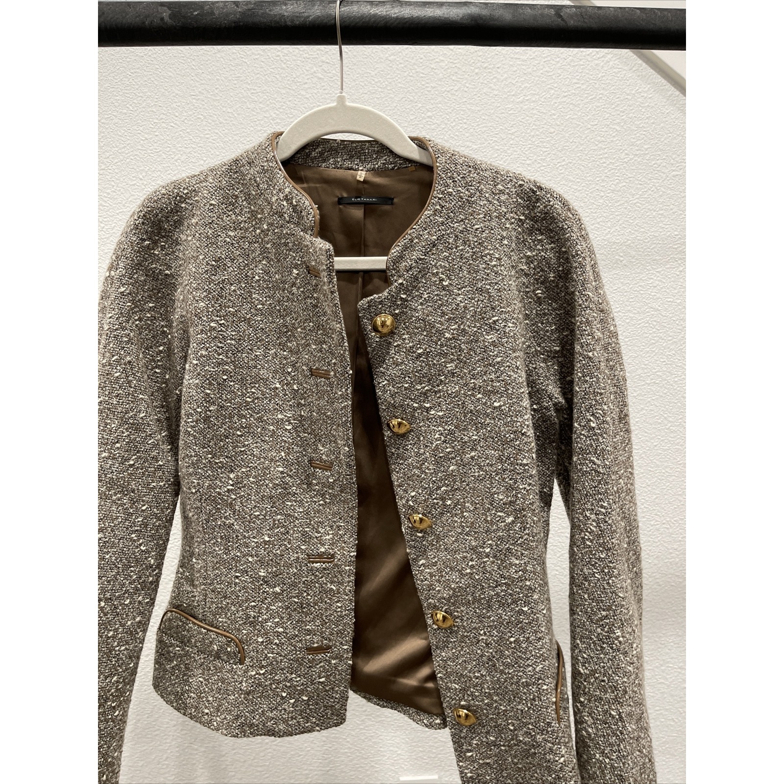 Elie Tahari Mohair Wool Blend Claire Jacket Sz S Blazer Gold Buttons Tweed Prepp